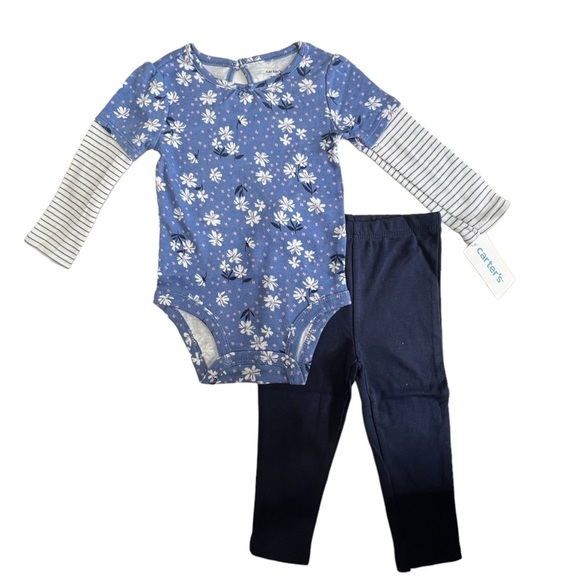 Carters Size 12 Months Baby Girls 2pc Daisy Outfit Set Pants Bodysuit Layered - Picture 2 of 12